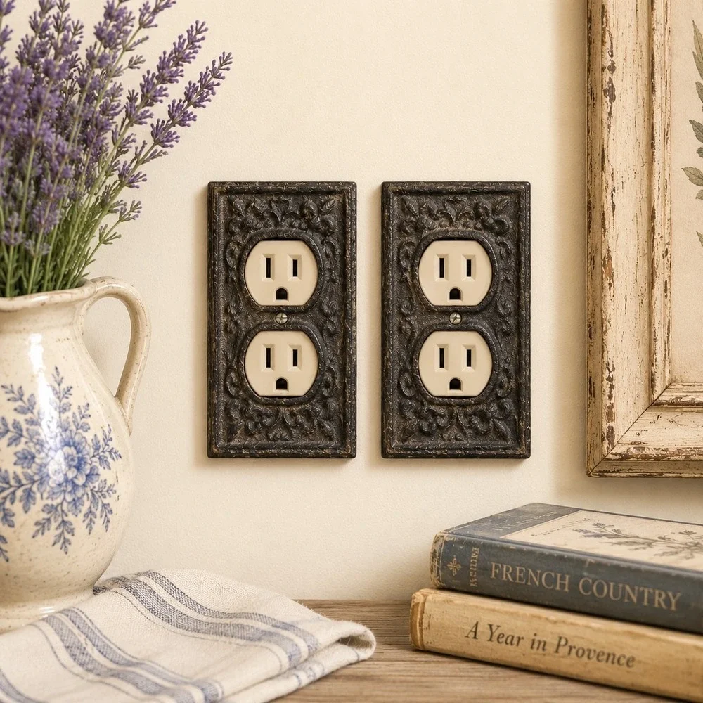 Wrought Iron Outlet Covers Fleur De Lis Ornate Set Of 2 Rustic Farmhouse